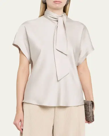 Brunello Cucinelli Fluid Silk Satin Top with Scarf Collar | Thumbnail 4 Brunello Cucinelli Fluid Silk Satin Top with Scarf Collar | Thumbnail 4