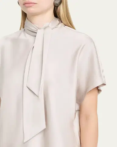 Brunello Cucinelli Fluid Silk Satin Top with Scarf Collar | Thumbnail 5 Brunello Cucinelli Fluid Silk Satin Top with Scarf Collar | Thumbnail 5