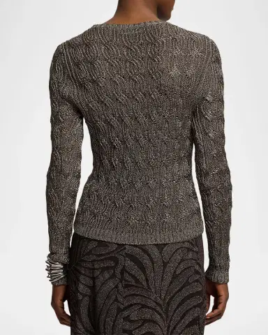 Ralph Lauren Collection Metallic Cable-Knit Crewneck Sweater | Thumbnail 3 Ralph Lauren Collection Metallic Cable-Knit Crewneck Sweater | Thumbnail 3