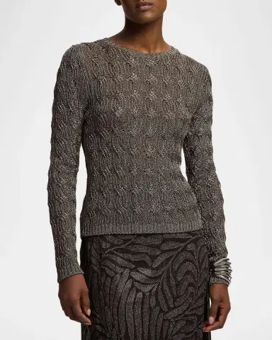 Ralph Lauren Collection Metallic Cable-Knit Crewneck Sweater | Thumbnail 4 Ralph Lauren Collection Metallic Cable-Knit Crewneck Sweater | Thumbnail 4