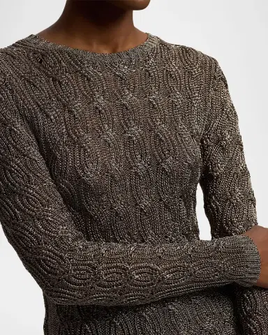 Ralph Lauren Collection Metallic Cable-Knit Crewneck Sweater | Thumbnail 5 Ralph Lauren Collection Metallic Cable-Knit Crewneck Sweater | Thumbnail 5