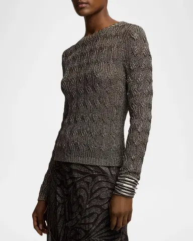 Ralph Lauren Collection Metallic Cable-Knit Crewneck Sweater | Thumbnail 6 Ralph Lauren Collection Metallic Cable-Knit Crewneck Sweater | Thumbnail 6