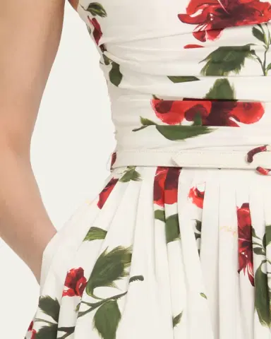Oscar de la Renta Sleeveless Hibiscus Print Cotton Pleated Midi Dress | Thumbnail 4 Oscar de la Renta Sleeveless Hibiscus Print Cotton Pleated Midi Dress | Thumbnail 4