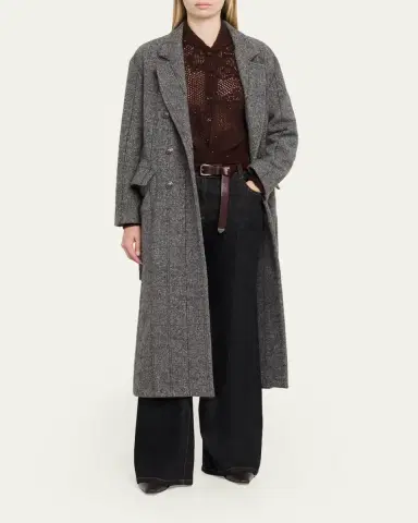 Brunello Cucinelli Macrocheck Alpaca Long Coat | Thumbnail 2 Brunello Cucinelli Macrocheck Alpaca Long Coat | Thumbnail 2