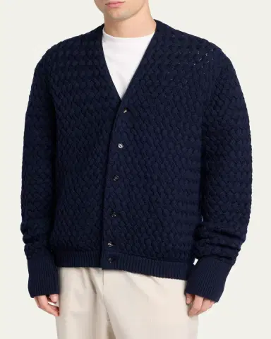 Bottega Veneta Men's Intrecciato Wool Knit Cardigan | Thumbnail 4 Bottega Veneta Men's Intrecciato Wool Knit Cardigan | Thumbnail 4