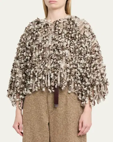 Brunello Cucinelli Embellished Curly Mohair Cape | Thumbnail 4 Brunello Cucinelli Embellished Curly Mohair Cape | Thumbnail 4