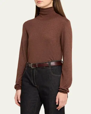 Brunello Cucinelli Shimmering Cashmere-Silk Knit Turtleneck Sweater | Thumbnail 4 Brunello Cucinelli Shimmering Cashmere-Silk Knit Turtleneck Sweater | Thumbnail 4