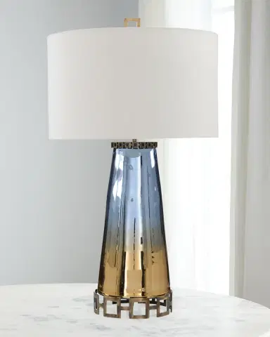 John-Richard Collection Sapphire Blue & Cognac Glass Table Lamp | Thumbnail 1 John-Richard Collection Sapphire Blue & Cognac Glass Table Lamp | Thumbnail 1