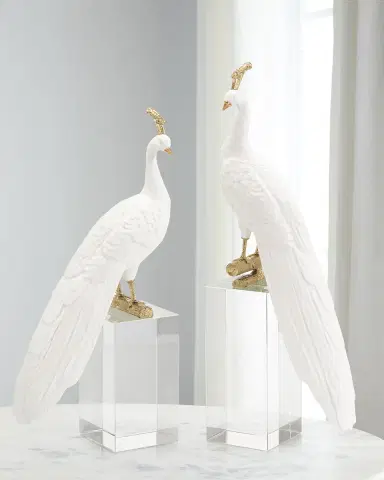 John-Richard Collection White Peacock Sculpture on Crystal Base II | Thumbnail 2 John-Richard Collection White Peacock Sculpture on Crystal Base II | Thumbnail 2