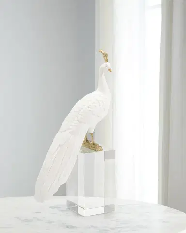 John-Richard Collection White Peacock Sculpture on Crystal Base II | Thumbnail 1 John-Richard Collection White Peacock Sculpture on Crystal Base II | Thumbnail 1
