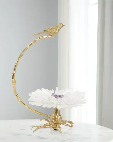 John-Richard Collection Brass Bird on Selenite Bloom Sculpture | Thumbnail 1 John-Richard Collection Brass Bird on Selenite Bloom Sculpture | Thumbnail 1