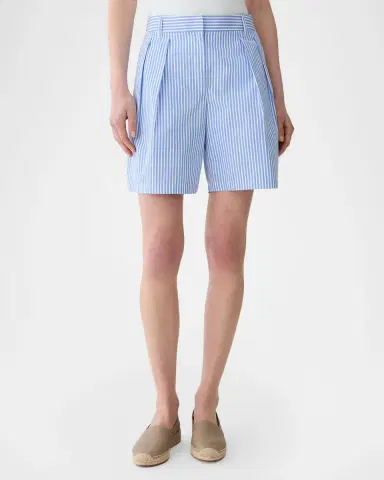 Lafayette 148 New York Park Pleated Striped Cotton Shorts | Thumbnail 2 Lafayette 148 New York Park Pleated Striped Cotton Shorts | Thumbnail 2