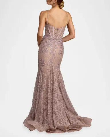 Mac Duggal Embroidered Lace Bustier Mermaid Gown | Thumbnail 3 Mac Duggal Embroidered Lace Bustier Mermaid Gown | Thumbnail 3