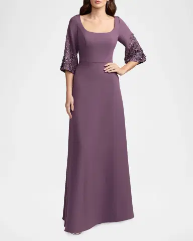 Mac Duggal Beaded Bell-Sleeve Crepe Gown | Thumbnail 2 Mac Duggal Beaded Bell-Sleeve Crepe Gown | Thumbnail 2