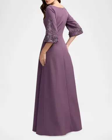 Mac Duggal Beaded Bell-Sleeve Crepe Gown | Thumbnail 3 Mac Duggal Beaded Bell-Sleeve Crepe Gown | Thumbnail 3