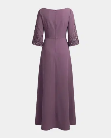 Mac Duggal Beaded Bell-Sleeve Crepe Gown | Thumbnail 6 Mac Duggal Beaded Bell-Sleeve Crepe Gown | Thumbnail 6