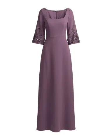 Mac Duggal Beaded Bell-Sleeve Crepe Gown | Thumbnail 1 Mac Duggal Beaded Bell-Sleeve Crepe Gown | Thumbnail 1