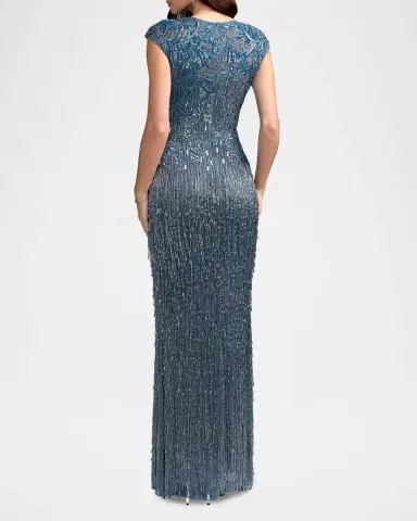 Mac Duggal Evening Embellished Mesh Cap-Sleeve Gown | Thumbnail 3 Mac Duggal Evening Embellished Mesh Cap-Sleeve Gown | Thumbnail 3