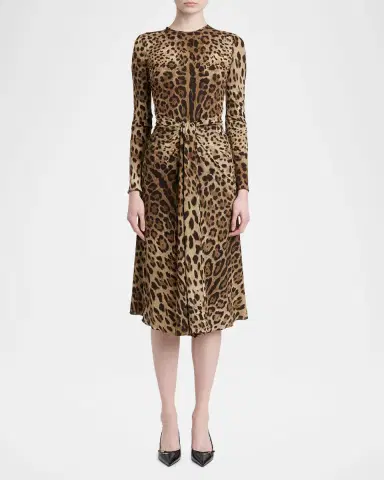Dolce & Gabbana Leopard-Print Long-Sleeve Twisted Midi Cocktail Dress | Thumbnail 2 Dolce & Gabbana Leopard-Print Long-Sleeve Twisted Midi Cocktail Dress | Thumbnail 2