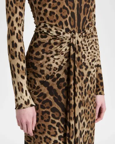 Dolce & Gabbana Leopard-Print Long-Sleeve Twisted Midi Cocktail Dress | Thumbnail 5 Dolce & Gabbana Leopard-Print Long-Sleeve Twisted Midi Cocktail Dress | Thumbnail 5