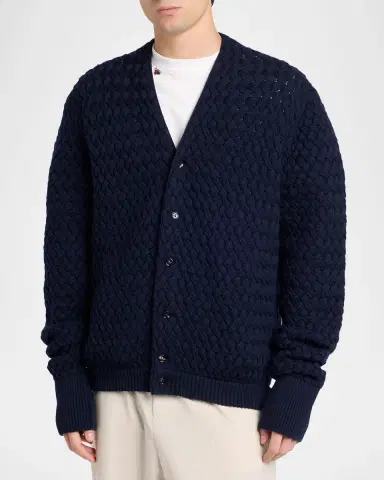 Bottega Veneta Men's Intrecciato Wool Knit Cardigan | Thumbnail 4 Bottega Veneta Men's Intrecciato Wool Knit Cardigan | Thumbnail 4