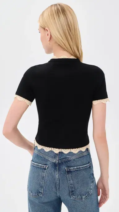 ALICE + OLIVIA Ciara hort leeve Cardigan with Trim Black/Natural | Thumbnail 3 ALICE + OLIVIA Ciara hort leeve Cardigan with Trim Black/Natural | Thumbnail 3