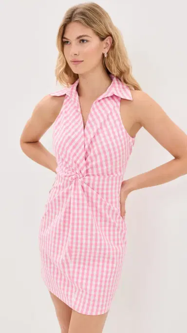 Cinq à Sept Gingham Denim Mckenna Mini Dress Elle Pink/White 4 | Thumbnail 2 Cinq à Sept Gingham Denim Mckenna Mini Dress Elle Pink/White 4 | Thumbnail 2