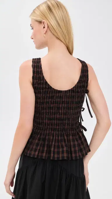 GANNI Smocked Check Tie Top Cappuccino | Thumbnail 3 GANNI Smocked Check Tie Top Cappuccino | Thumbnail 3