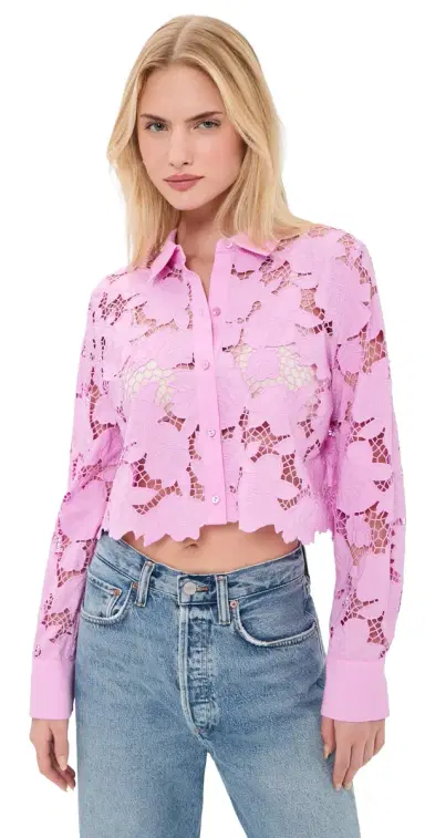 L'AGENCE eychelle Cropped Button Down hirt Peony | Thumbnail 1 L'AGENCE eychelle Cropped Button Down hirt Peony | Thumbnail 1