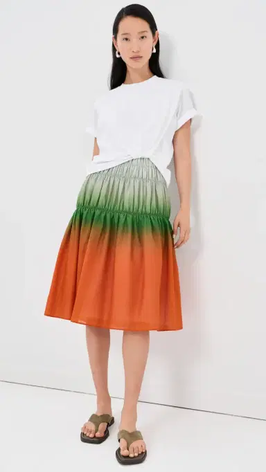 3.1 Phillip Lim T-Shirt Combo Dress with Ombre Voile Skirt White/Flame Multi | Thumbnail 2 3.1 Phillip Lim T-Shirt Combo Dress with Ombre Voile Skirt White/Flame Multi | Thumbnail 2