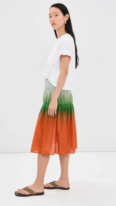 3.1 Phillip Lim T-Shirt Combo Dress with Ombre Voile Skirt White/Flame Multi | Thumbnail 4 3.1 Phillip Lim T-Shirt Combo Dress with Ombre Voile Skirt White/Flame Multi | Thumbnail 4
