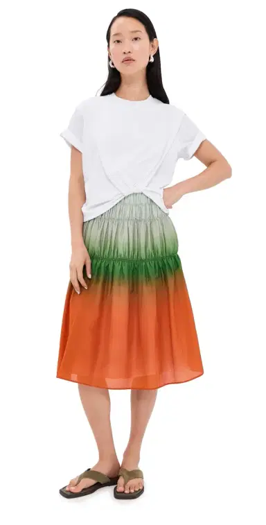 3.1 Phillip Lim T-Shirt Combo Dress with Ombre Voile Skirt White/Flame Multi | Thumbnail 1 3.1 Phillip Lim T-Shirt Combo Dress with Ombre Voile Skirt White/Flame Multi | Thumbnail 1