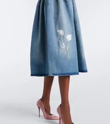 Erdem Floral-appliqué denim midi skirt | Thumbnail 3 Erdem Floral-appliqué denim midi skirt | Thumbnail 3