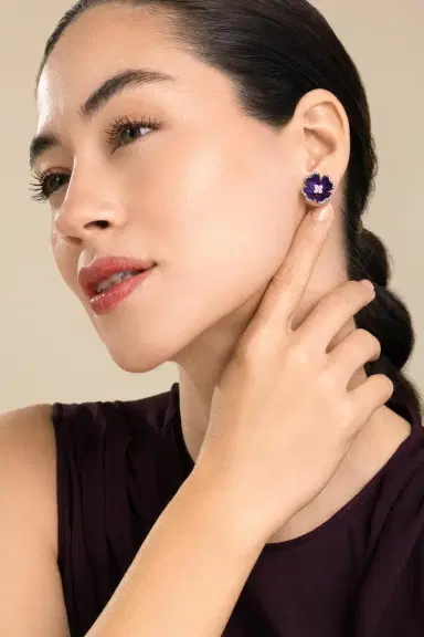 SABOO FINE JEWELS Diamond Purple Flower Stud Elemento Earrings | Thumbnail 2 SABOO FINE JEWELS Diamond Purple Flower Stud Elemento Earrings | Thumbnail 2