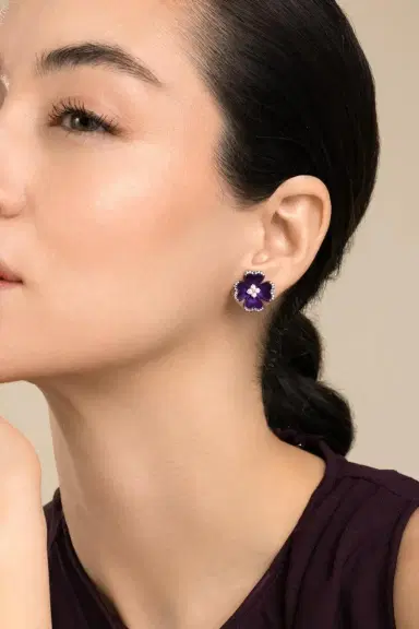 SABOO FINE JEWELS Diamond Purple Flower Stud Elemento Earrings | Thumbnail 3 SABOO FINE JEWELS Diamond Purple Flower Stud Elemento Earrings | Thumbnail 3