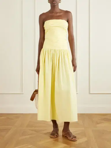 Matteau Strapless Ruched Organic Cotton-poplin Midi Dress | Thumbnail 2 Matteau Strapless Ruched Organic Cotton-poplin Midi Dress | Thumbnail 2