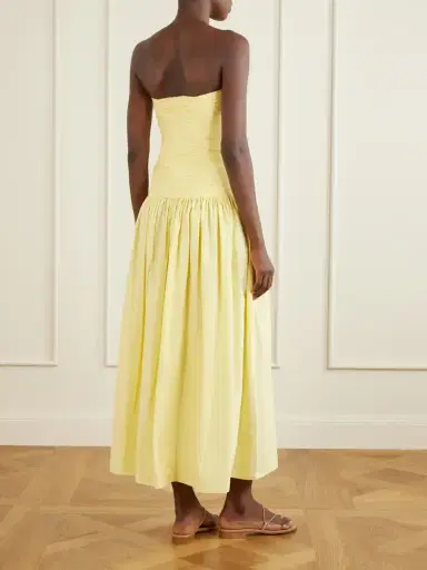 Matteau Strapless Ruched Organic Cotton-poplin Midi Dress | Thumbnail 3 Matteau Strapless Ruched Organic Cotton-poplin Midi Dress | Thumbnail 3