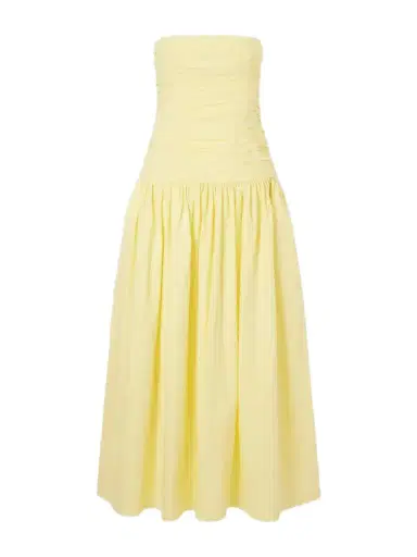 Matteau Strapless Ruched Organic Cotton-poplin Midi Dress | Thumbnail 1 Matteau Strapless Ruched Organic Cotton-poplin Midi Dress | Thumbnail 1
