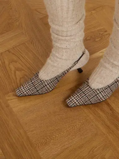Brunello Cucinelli Checked Wool Slingback Pumps | Thumbnail 2 Brunello Cucinelli Checked Wool Slingback Pumps | Thumbnail 2