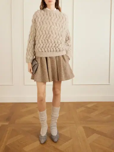 Brunello Cucinelli Checked Wool Slingback Pumps | Thumbnail 4 Brunello Cucinelli Checked Wool Slingback Pumps | Thumbnail 4