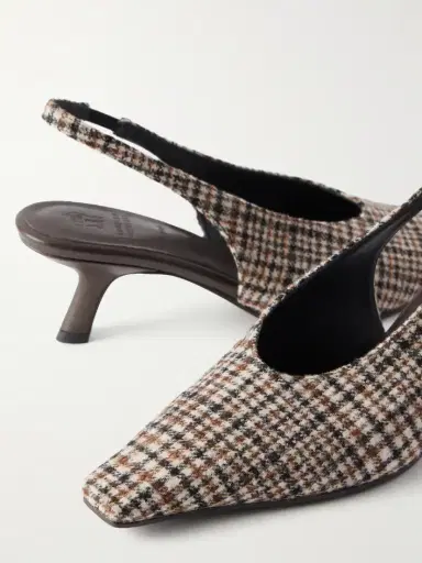 Brunello Cucinelli Checked Wool Slingback Pumps | Thumbnail 5 Brunello Cucinelli Checked Wool Slingback Pumps | Thumbnail 5
