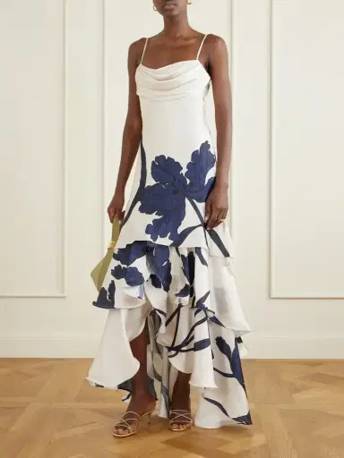 ANDRES OTALORA Inoportuna Printed Ruched Ruffled Satin Maxi Dress | Thumbnail 2 ANDRES OTALORA Inoportuna Printed Ruched Ruffled Satin Maxi Dress | Thumbnail 2