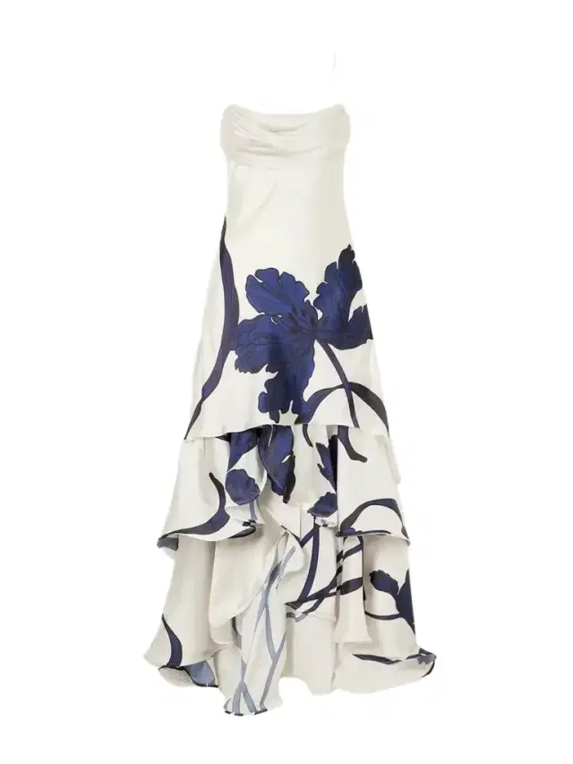 Inoportuna Printed Ruched Ruffled Satin Maxi Dress Inoportuna Printed Ruched Ruffled Satin Maxi Dress
