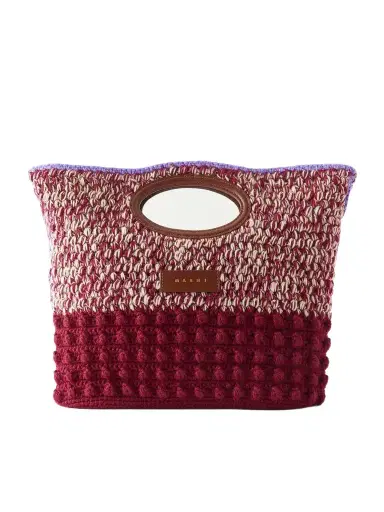 Marni Logo-appliquéd Leather-trimmed Knitted Wool Clutch | Thumbnail 1 Marni Logo-appliquéd Leather-trimmed Knitted Wool Clutch | Thumbnail 1