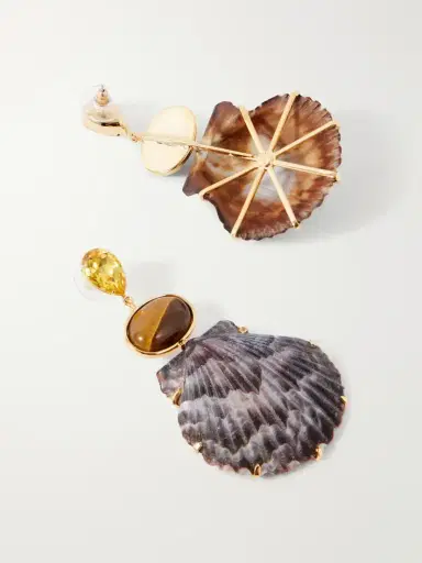 Jennifer Behr Augustine Gold-tone Crystal And Tiger Eye-embellished Seashell Earrings | Thumbnail 3 Jennifer Behr Augustine Gold-tone Crystal And Tiger Eye-embellished Seashell Earrings | Thumbnail 3