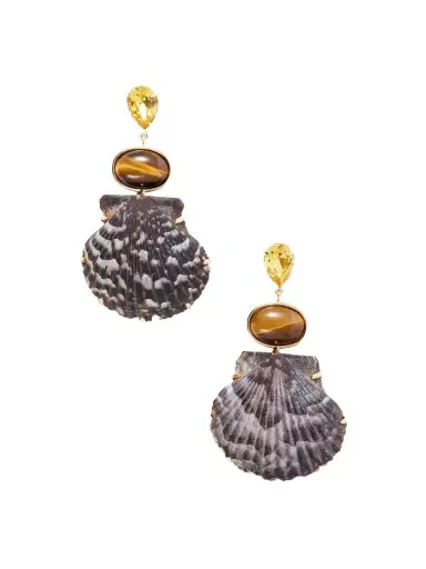 Jennifer Behr Augustine Gold-tone Crystal And Tiger Eye-embellished Seashell Earrings | Thumbnail 1 Jennifer Behr Augustine Gold-tone Crystal And Tiger Eye-embellished Seashell Earrings | Thumbnail 1