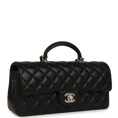Chanel Chanel Classic Top Handle Long Flap Bag Black Lambskin Light Gold Hardware | Thumbnail 2 Chanel Chanel Classic Top Handle Long Flap Bag Black Lambskin Light Gold Hardware | Thumbnail 2