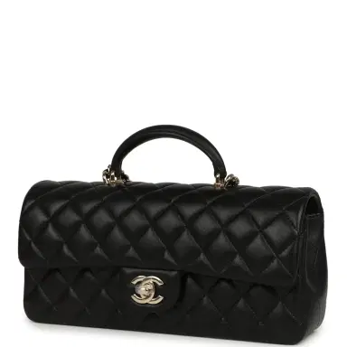 Chanel Chanel Classic Top Handle Long Flap Bag Black Lambskin Light Gold Hardware | Thumbnail 5 Chanel Chanel Classic Top Handle Long Flap Bag Black Lambskin Light Gold Hardware | Thumbnail 5