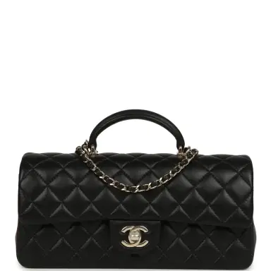 Chanel Chanel Classic Top Handle Long Flap Bag Black Lambskin Light Gold Hardware | Thumbnail 1 Chanel Chanel Classic Top Handle Long Flap Bag Black Lambskin Light Gold Hardware | Thumbnail 1