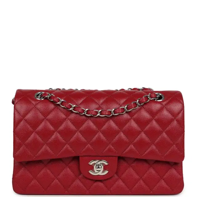 Chanel Medium Classic Double Flap Bag Red Caviar Silver Hardware Chanel Medium Classic Double Flap Bag Red Caviar Silver Hardware